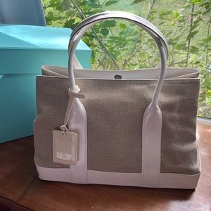 Tiffany & Co Tote Bag white patent leather and canvas
